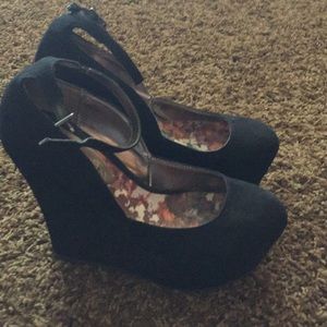 Black suede wedges